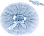 Eledobby Baby Girls Tutu Skirt with Diaper Cover 2 Pieces Newborn Pleated Tulle Skirts Headband Set Layered Bloomers Toddler Clothes for Birthday Photography Blue 0-6 Months (A01402-Blue-S-EUK11) - Image 2