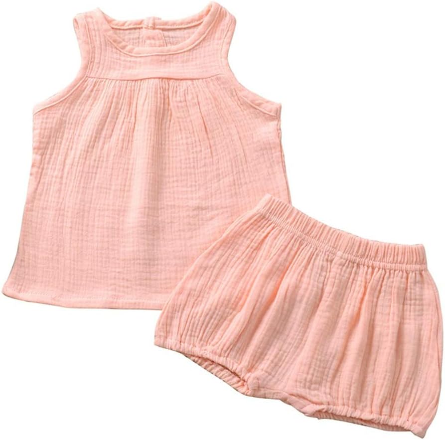 61KdbhZmydL._AC_SL1001_.jpg AYIYO Toddler Outfits Unisex Girls Boys Baby Cotton Linen Blend Tank Tops and Bloomers - Image 1
