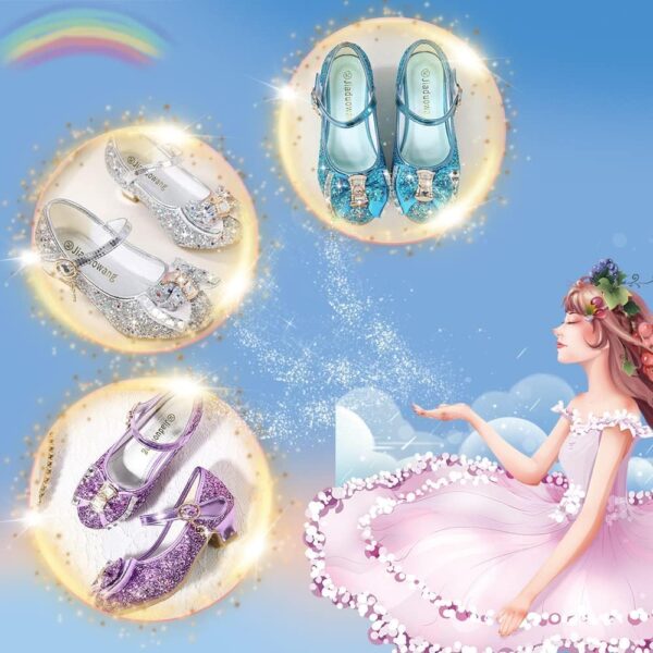 Girls Low Heels Princess Shoes Sparkly Glitter Dress Up Shoes Party Wedding Flower Elsa Cinderella Cosplay Shoes for Kids - Image 7