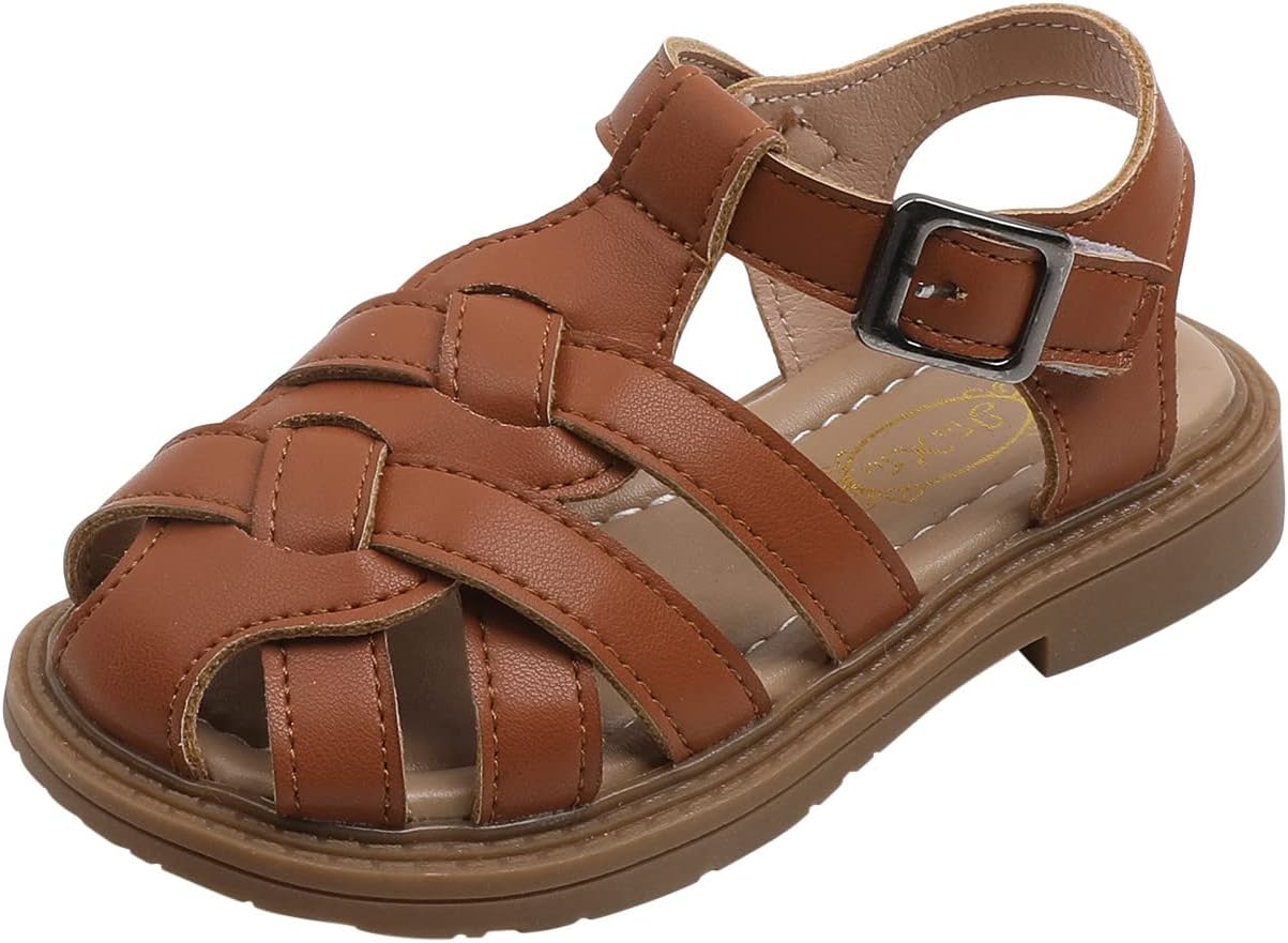 61LFTRSAgL._AC_SL1500_.jpg HAOLEI Infant Baby Boys Girls Summer Sandals Closed Toe Gladiator Roman Sandals Soft Sole First Walking Shoes Anti Slip Casual Crib Flat Shoes Prewalkers Toddler 1-6 Years - Image 1