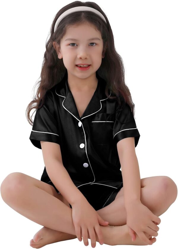 SWOMOG Kids Silk Pyjamas Girls Boys Short Sleeve Satin PJs Sets Button-Down Silky Nightwear Children Sleepwear Teens Age 4-16 - Image 3