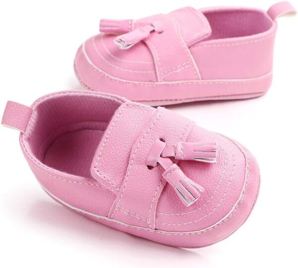 LONSOEN Baby Girls Boys Loafers Prewalker Moccasin Crib Shoes Pink Size: 0-6 Months Infant - Image 4