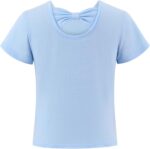Arshiner Girls T-Shirts Back Hollow Bow Tie Kids Cotton Summer Short Sleeve Tops Cute Leisure Fashion Shirt Round Neck Tee Shirt for Girls 3-14 Years