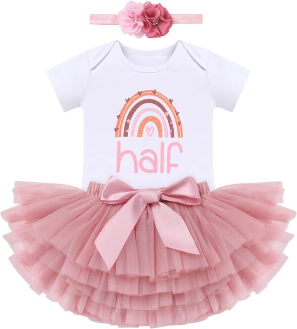 Cake Smash Outfit 1st Birthday Girl Rainbow Romper + Tutu Skirt + Headband 3pcs Set Two Year Old Girl Dress Photo Shoot Clothes - Image 2