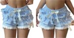 Women Lolita Layered Bloomers Short Lace Spliced Bow Elastic Waist Pajama Shorts Lounge Homewear - Image 3