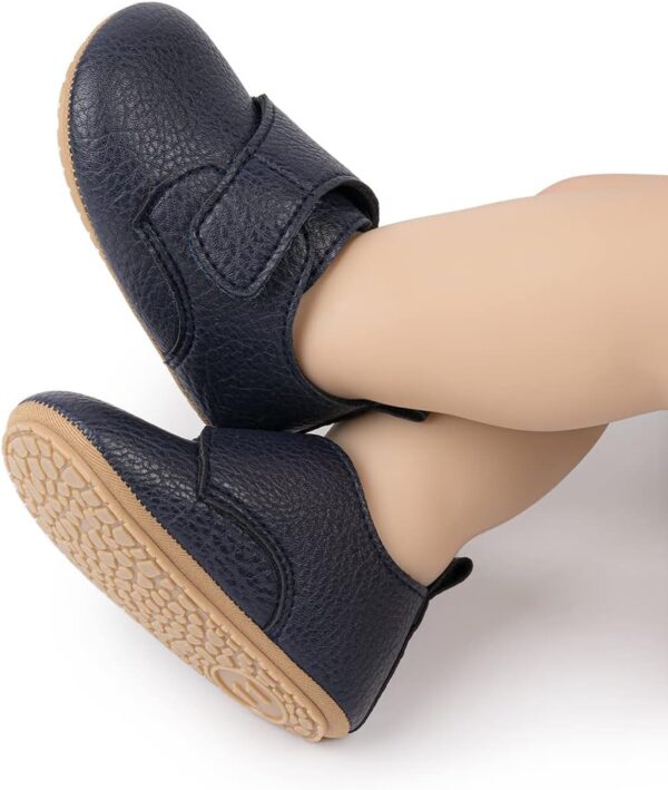 HsdsBebe Baby Boys Girls Oxford Shoes PU Leather Soft Rubber Sole Sneakers Anti-Slip Toddler Ankle Boots Infant Walking Shoes Moccasins, B/Navy Blue, 12-18 Months - Image 2