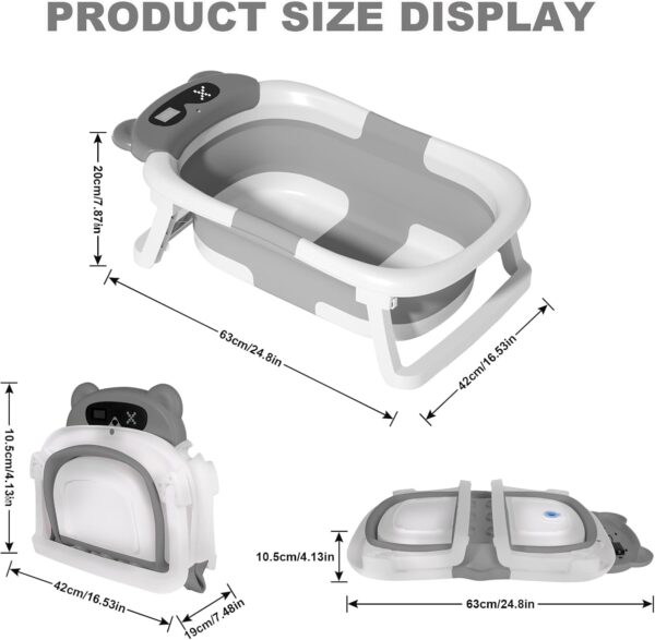 LiveGo Collapsible Baby Bathtub, Foldable Infant Tub for Newborn to Toddler (0-36 Months), Real-Time Temperature Monitor, Soft Cushion, Portable, Anti-Slip Feet, Drain Hole for Easy Use (Grey-A) - Image 6