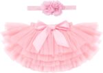 Toddler Infant Baby Girls Tutu Dress Ruffle Tulle Skirt Layered Bloomers Diaper Cover with Flower Headband 2pcs Birthday Party Outfit for Photography Props