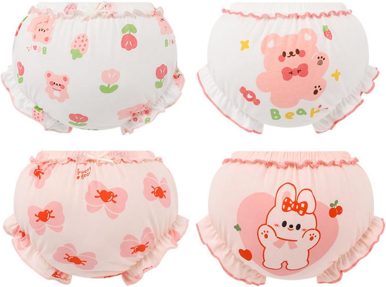 61NXPTMNWBL._AC_SL1288_.jpg AOOPOO Pack of 4 Baby Bloomer Diaper Covers Baby Girl Underwear Cotton Underwear, Cartoon print ruffle panties for girls - Image 1