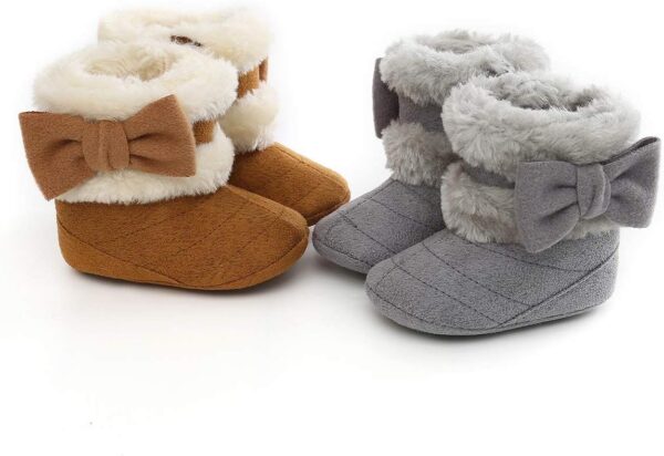 Petyoung Baby Winter Warm Fleece Bootie, Newborn Non-Slip Soft Sole Winter Shoes Bowknot Prewalker Boots for Girls 0-18 Months - Image 6