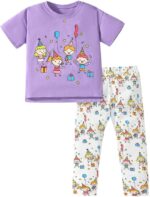 Girls Toddler Outfits Clothes Set Kids Cute Bunny Dancing Birthday Print Short Sleeve T-Shirt Tops Leggings Trousers 2 Piece Set Clothing Age 1-7 Years