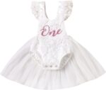RWYBEYW Baby Girl first Birthday Outfit Ruffle Lace Romper Princess Tutu Dress Shiny ONE Cake Smash Photoshoot Party Outfit