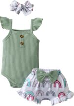 Derouetkia Infant Baby Girl Summer Clothes Suspender Tops + Bow Shorts Outfit Set