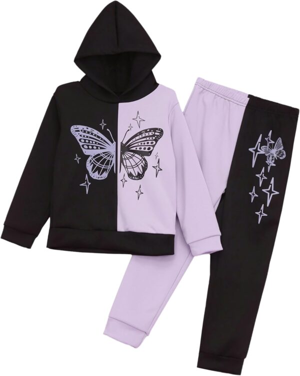 MSemis Kids Girls Butterfly Print Hoodie Sweatshirt with Trousers Clothes Set Fall Winter Warm Outfit - Image 5