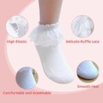 6 Pairs Girls Lace Socks,Baby Frilly Socks Ankle Socks,Children’s Frilly School Socks with Lace,White Ballet Ruffle Lace Socks - Image 3