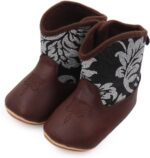 Leather Western Boots Cowboy Bootie Soft Sole Non Slip Crib Shoes for Baby Infant Toddler Girls Boys Newborn Girls Rain Boots Size 1