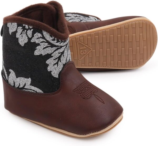 Leather Western Boots Cowboy Bootie Soft Sole Non Slip Crib Shoes for Baby Infant Toddler Girls Boys Newborn Girls Rain Boots Size 1 - Image 3