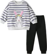 TCWWBB Girls Kids Outfits Clothes Set Toddler Cute Unicorn Bunny Bowknot Birthday Print long Sleeve Cotton Shirt jumper Dresses Tops Leggings Trousers Pants 2 Piece Clothing Set Age 1-7 Years Old