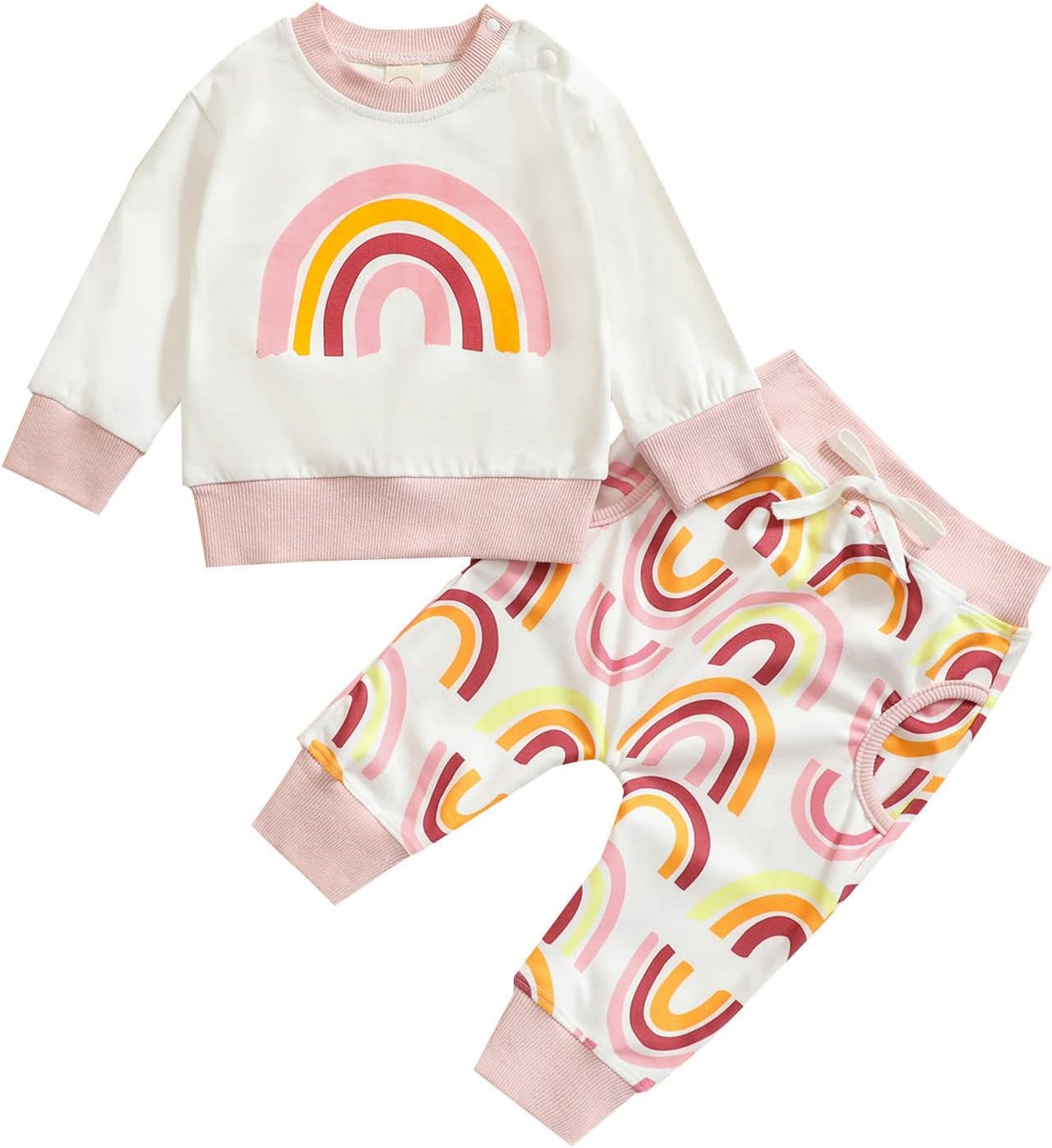 61P9MM2kzmL._AC_SL1500_.jpg Infant Bloomers 3 6 Months Newborn Infant Baby Girls Cotton Rainbow Autumn Print Long Sleeve Pants Sleepwear Set Clothes Outfit Sweats for Girls - Image 1