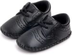 Newborn Baby Boys First Walking Shoes Soft Synthetic Leather Brogue Infant Dress Crib Shoes Black 12-18 Months - Image 3