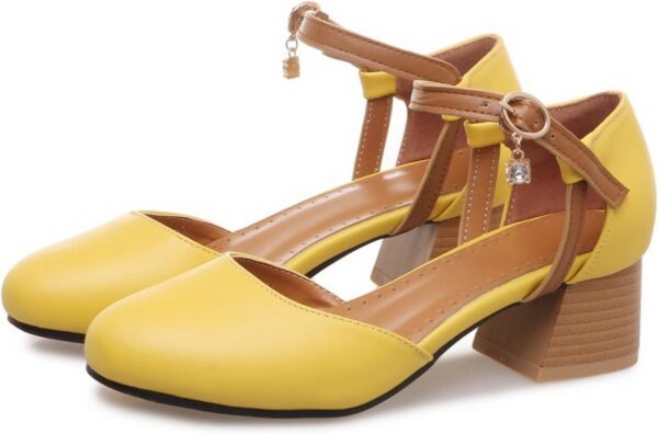 LISYIIZ Women's SS937 Block Closed Toe Ankle Strap Pu Low Block D-Orsay Court Shoes - Image 2