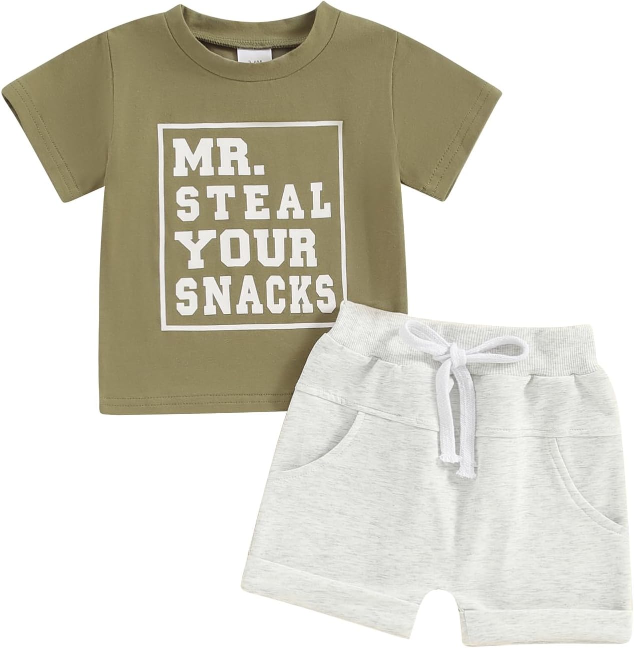 61PqlMRjqHL._AC_SL1500_.jpg Baby Boy 2 Pcs Summer Outfits Casual Round Neck T Shirt Short Sleeve Letter Print Tops + Elastic Waist Shorts Infant Baby Boys Toddler Set Summer Clothes - Image 1