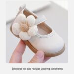 TYTUOO Toddler Little Girls Flat Sandals Flower Slip on First Walking Shoes Princess Wedding Party Mary Jane Dress Shoes (Beige, 0-3 Months) - Image 3