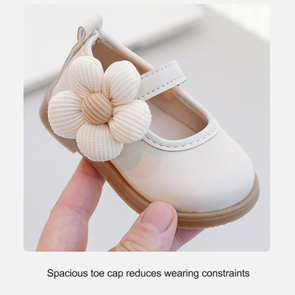 TYTUOO Toddler Little Girls Flat Sandals Flower Slip on First Walking Shoes Princess Wedding Party Mary Jane Dress Shoes (Beige, 0-3 Months) - Image 3
