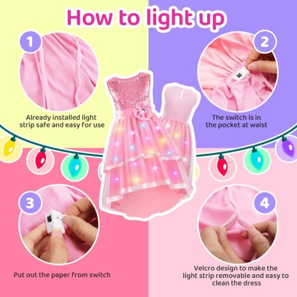 Light up Girls' Sequin Dresses, Sleeveless Princess Flower Dress with Headband for Girls Aged 3 to 12 Year Old, Summer Dress for Party, Prom, Birthday, School - Image 7