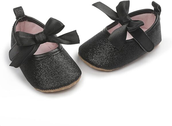 Baby Girls First Walking Shoes with Bowknot Soft Sole Newborn Glitter Loafers Flat Shoes Anti-Slip Princess Wedding Dress Mary Jane Shoes Infant Toddler Prewalker Crib Shoes 0to2 Years - Image 2