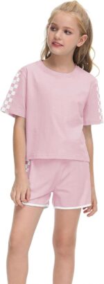 Girls Summer Clothes Kids Outfit Short Sleeve Crop Top ＋ Plaid Shorts Set Kids Sports Tracksuit - Image 2