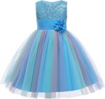 M MUNCASO Girls Princess Dress Sequin Tulle Flower Rainbow Round Collar Sleeveless Formal Dress Birthday Party Wedding Bridesmaid Girl Evening Dresses Toddler Baby Age for 2-13 Years