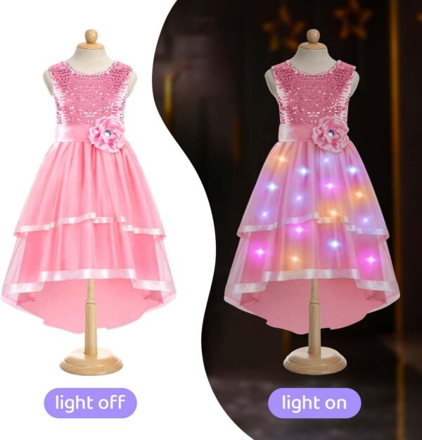 Light up Girls' Sequin Dresses, Sleeveless Princess Flower Dress with Headband for Girls Aged 3 to 12 Year Old, Summer Dress for Party, Prom, Birthday, School - Image 3
