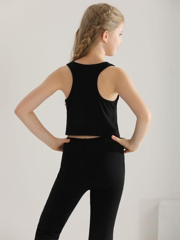 Girls 3 Piece Outfits Kids Cami Top + Flare Pants Set with Plaid Shirt Set Youth Girls Long Jacket Tanks Top Flare Leggings Bell Bottom Clothes - Image 7