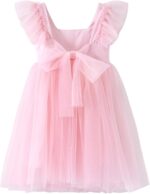 JiAmy Girls Dresses Ruffle Short Sleeve Square Neck Backless Tulle Puff Dress Kids Wedding Elegant Princess Dress Clothes for Girl 18 Months-7 Years