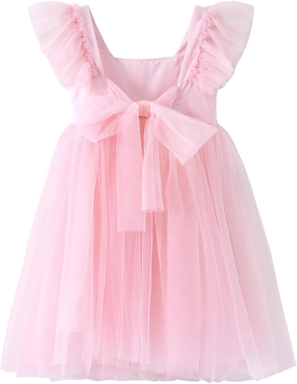 61RWUnGIi7L._AC_SL1500_.jpg JiAmy Girls Dresses Ruffle Short Sleeve Square Neck Backless Tulle Puff Dress Kids Wedding Elegant Princess Dress Clothes for Girl 18 Months-7 Years - Image 1