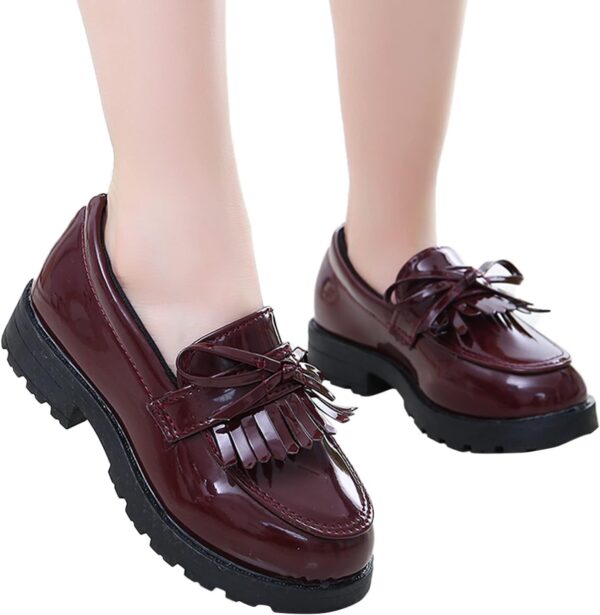 VaiKanhai Girls' Slip-On Leather Loafer Tassel Bow School for Girls Children's Shoes Princess Shoes Non-Slip Soft Sole Dance Shoes Casual Shoes Sports Shoes Baby Shoes Trainers Baby Shoes, Wine Red, - Image 4