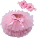 Baby Girls Tutu Skirt Newborn Toddler Bloomers Fluffy Tulle Fluffy Tulle Skirt Diaper Cover Flower Headband Set 0-3 Year