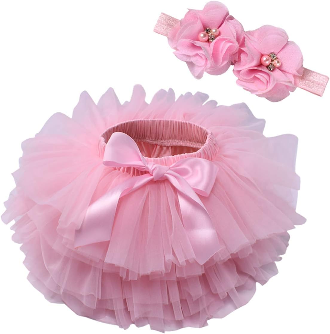 61Rlj4FUnDL._AC_SL1200_.jpg Baby Girls Tutu Skirt Newborn Toddler Bloomers Fluffy Tulle Fluffy Tulle Skirt Diaper Cover Flower Headband Set 0-3 Year - Image 1
