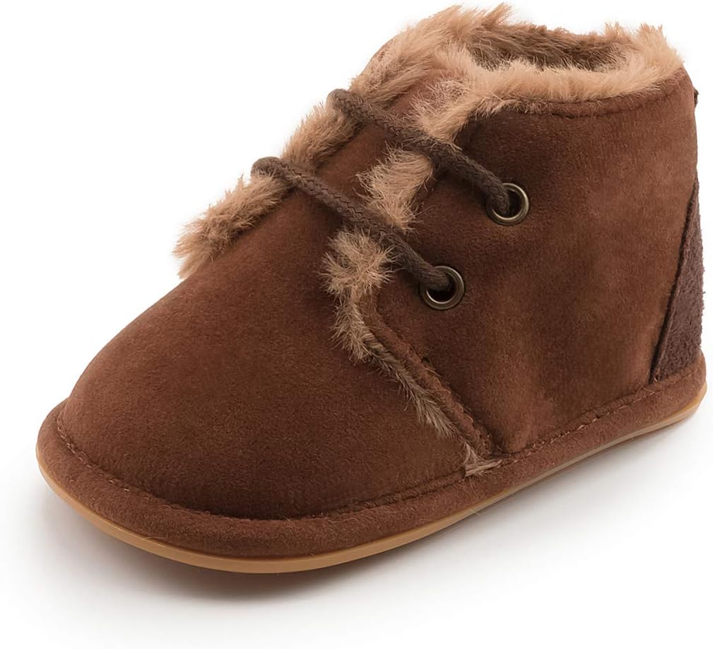 61Rp0sJLhBL._AC_SL1100_.jpg CENCIRILY Baby Boys Girls Warm Boots Infant Anti-slip Rubber Sole Lace-up Fleece Ankle Booties Newborn First Walking Shoes - Image 1