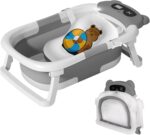 LiveGo Collapsible Baby Bathtub, Foldable Infant Tub for Newborn to Toddler (0-36 Months), Real-Time Temperature Monitor, Soft Cushion, Portable, Anti-Slip Feet, Drain Hole for Easy Use (Grey-A) - Image 8