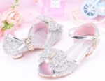 Children Shoes with Diamond Shiny Sandals Princess Shoes Bow High Heels Show Princess Shoes Sandals for Toddler Girls - Image 3