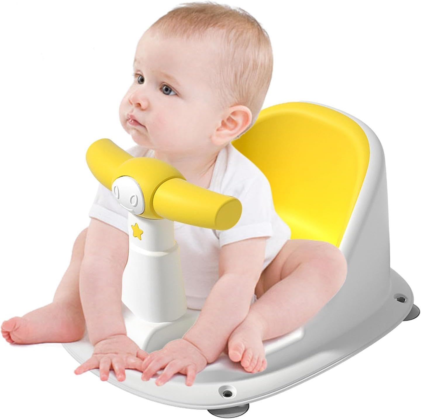 61StjhfLIJL._AC_SL1500_.jpg Baby Bath Seat, Washable Baby Shower Seat with Suction Cup, Backrest Support, Seat Bath Seat, Washable Bath Chair for and Girls, Baby Shower Seat for Babies from 6 Months - Image 1