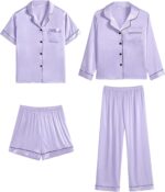 SWOMOG Kids Silk Satin Pyjama 4 Pcs Girls Boys Silky Pyjamas Set Button-Down PJs Sets Soft Long & Short Sleeve Sleepwear Teenage