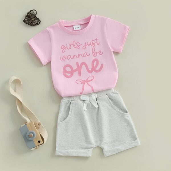 Domisola Baby Girl First Birthday Outfits Letter Print Short Sleeve T-shirt Tops Pants Shorts Set Infant Summer Clothes - Image 3