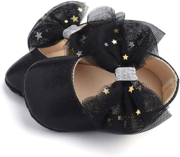 Baby Girls First Walking Shoes with Bowknot Mary Jane Shoes Moccasin Flat Shoes Elastic Band Soft-Soled Cotton Newborn Loafers Infant Toddler Prewalker Crib Shoes - Image 4