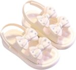 Baby Infant 𝗣ink Bow Pearl Foam Sandals With Strap Summer Casual Toddler Girls Flat Wide Shoes Slip On Shower Loafers Anime Shoes For Girls 10-12 Barefoot Toddler Shoes(White, 12.5 Little Child)