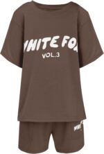 Girls Tracksuit Set Kids Trendy T-shirt + Shorts 2 Piece Outfit Summer Fashion Short Sleeve Fox Letter Print Tops with Loose Jogger Shorts Y2k Activewear Casual Sweatshirt Gym Set UK - Image 3