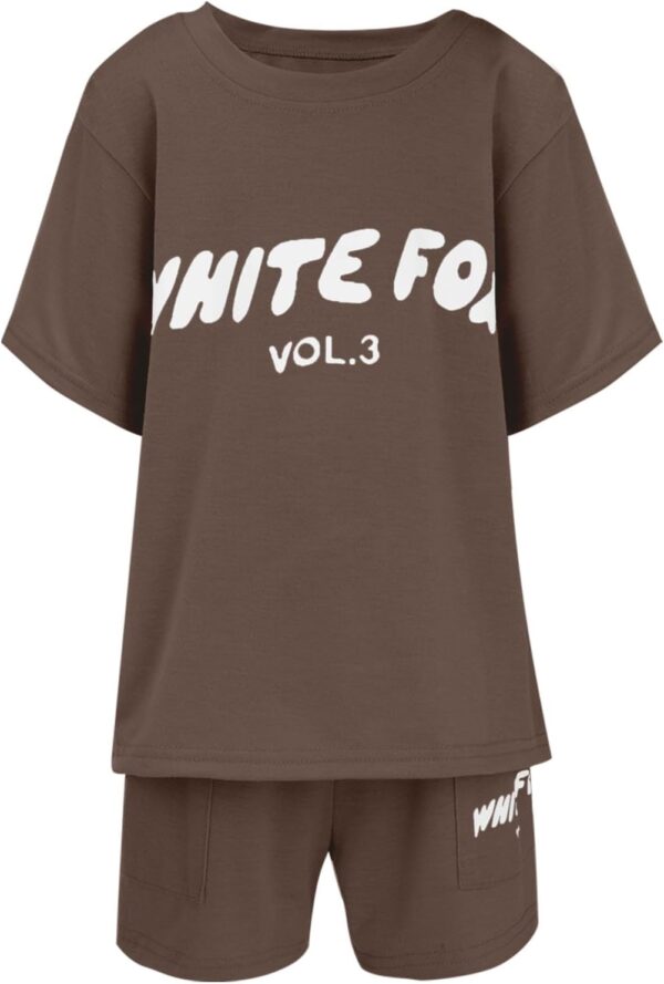 Girls Tracksuit Set Kids Trendy T-shirt + Shorts 2 Piece Outfit Summer Fashion Short Sleeve Fox Letter Print Tops with Loose Jogger Shorts Y2k Activewear Casual Sweatshirt Gym Set UK - Image 3