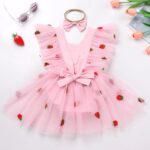 Newborn Infant Baby Girl Summer Romper Flower Strawberry Embroidery Tutu Tulle Princess Dresses with Headband - Image 3